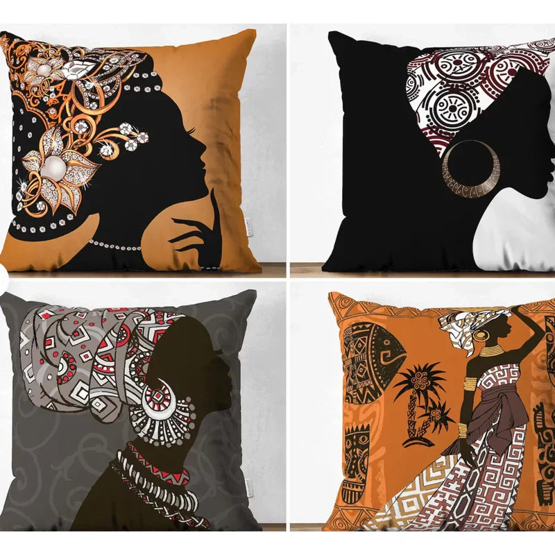 Cushion Covers African Closeup Women Pack 4