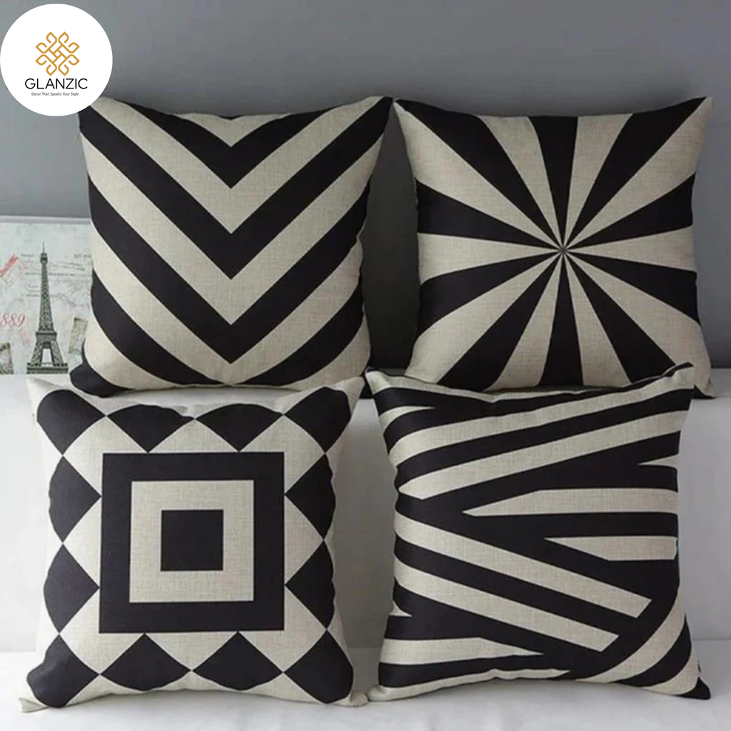 Cushion Covers Zebra Black and White Pack of 4