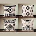 Cushion Covers Aztec Style Beige Black Pack of 4