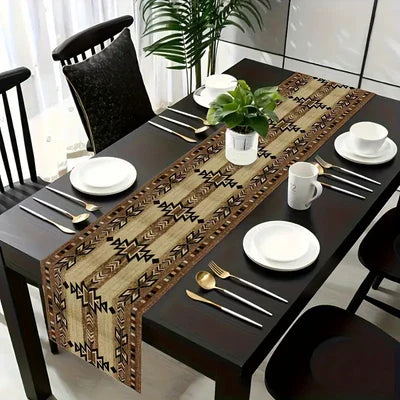 Geometric Vintage Checkered Table Runner With Mates